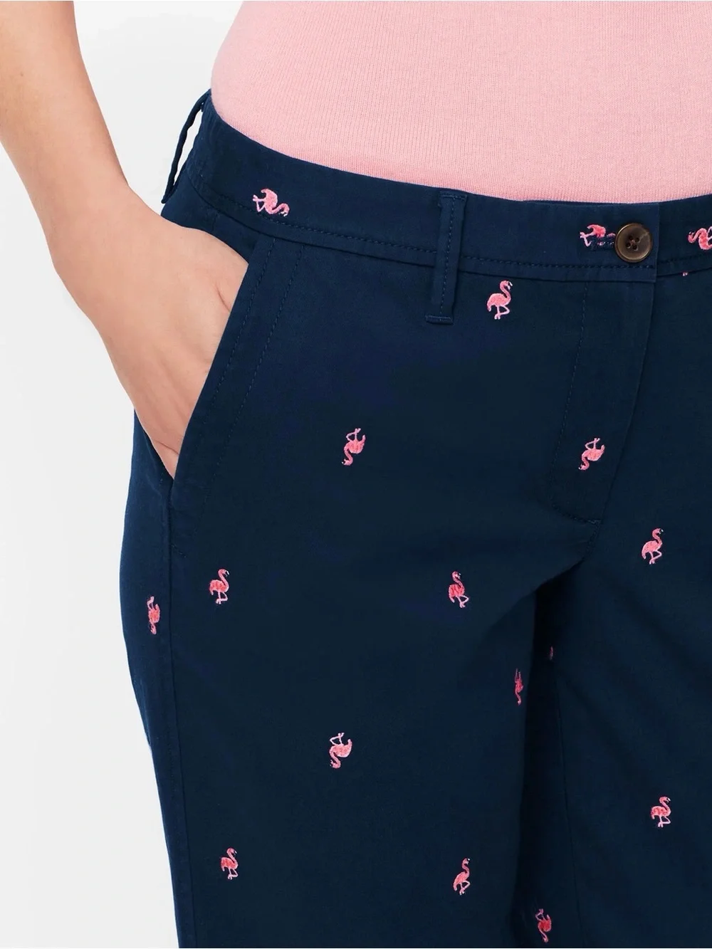Talbots Navy Relaxed Chino Pants with Pink Flamingo Embroidery SIZE 20W - Picture 11 of 12